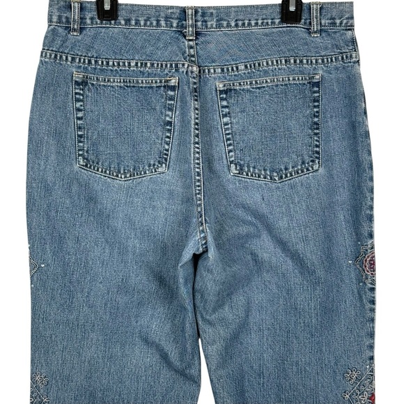 Y2K Faded Glory Embroidered Flare Jeans Womens 14P Boho Style Mid Rise Denim - Picture 4 of 14